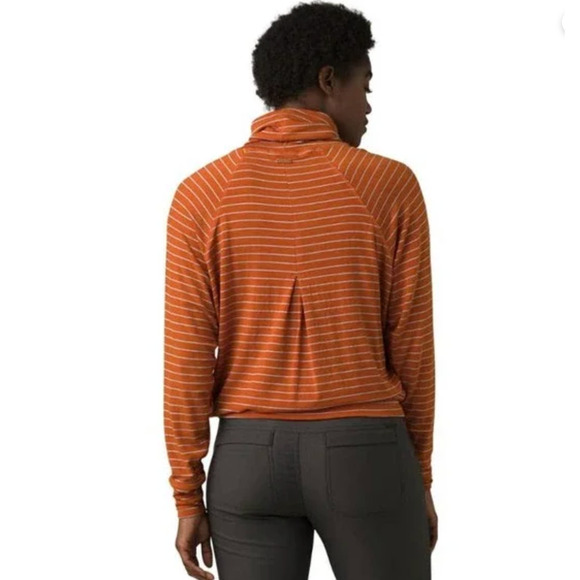 NEW prAna Sol Protect UPF Shirt Long Sleeve Turtleneck Orange Stripe Size XL NWT - Picture 5 of 6